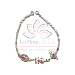 Pulsera Triple Protección - Nudo de Bruja, Cruz de Caravaca, Milagrosa de Plata