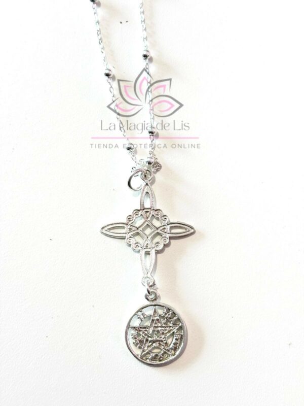 Colgante Doble Protección - Nudo de Bruja, Tetragramatón de Plata de ley 925 - Imagen 2