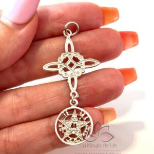Colgante Doble Protección - Nudo de Bruja, Tetragramatón de Plata de ley 925