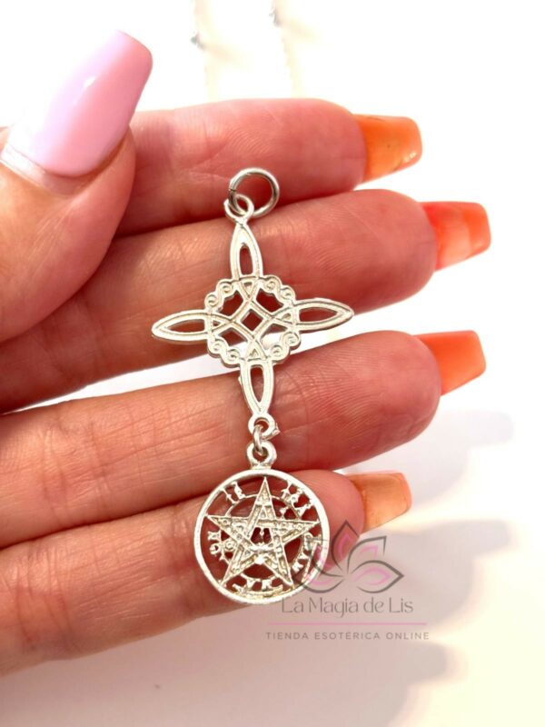Colgante Doble Protección - Nudo de Bruja, Tetragramatón de Plata de ley 925