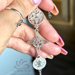 Pulsera Triple Protección - Nudo de Bruja, San Benito, Tetragramatón de Plata de Ley 925