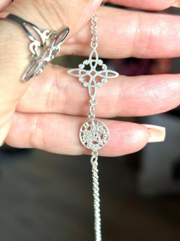 Pulsera Doble Protección: Nudo de Bruja y Tetragramatón en Plata de Ley 925