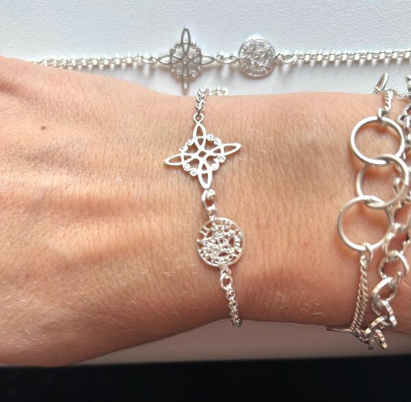 Pulsera Doble Protección: Nudo de Bruja y Tetragramatón en Plata de Ley 925 - Imagen 3
