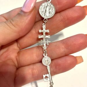 Pulsera Triple Protección: San Benito, Cruz de Caravaca y Llave de San Benito Plata de Ley 925