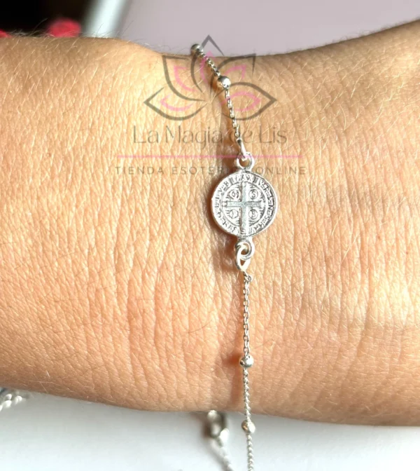 Pulsera Protección Medalla San Benito de Plata de Ley 925 - Imagen 2