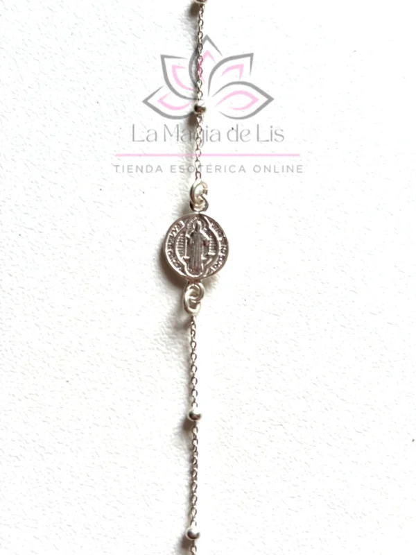 Pulsera Protección Medalla San Benito de Plata de Ley 925 - Imagen 4