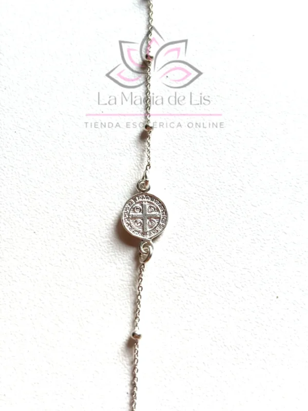 Pulsera Protección Medalla San Benito de Plata de Ley 925 - Imagen 3