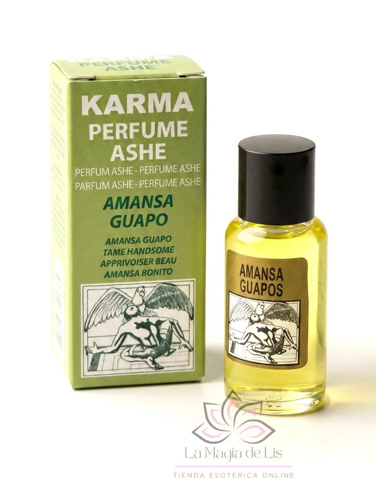 Perfume Ashe Amansa Guapo esotérico para rituales de atracción, seducción y magnetismo espiritual en La Magia de Lis.