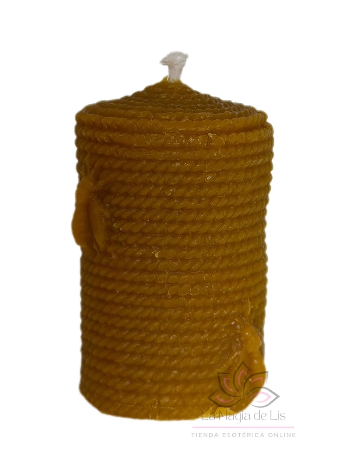 Vela de miel cilindro artesanal para rituales esotéricos de amor, prosperidad, armonía y atracción de energías positivas.