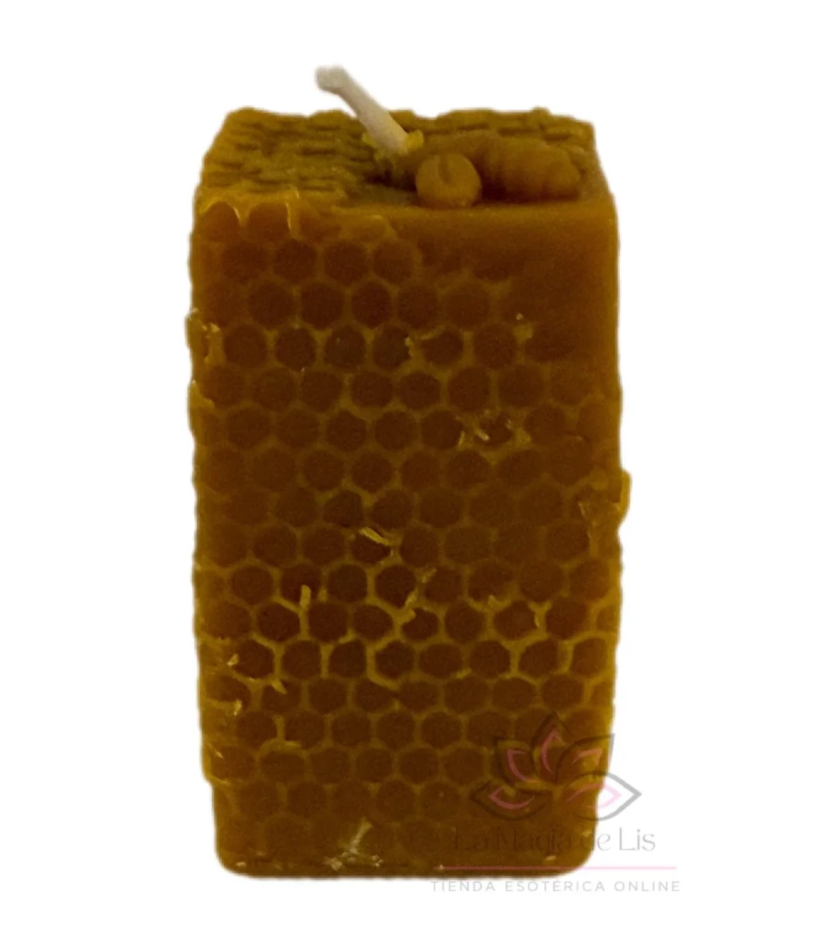 Vela de miel rectangular con diseño de abeja para rituales esotéricos de amor, abundancia, prosperidad y armonía.