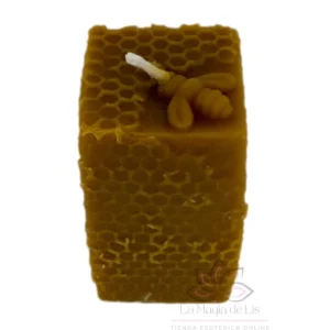 Vela de miel rectangular con diseño de abeja para rituales esotéricos de amor, abundancia, prosperidad y armonía.