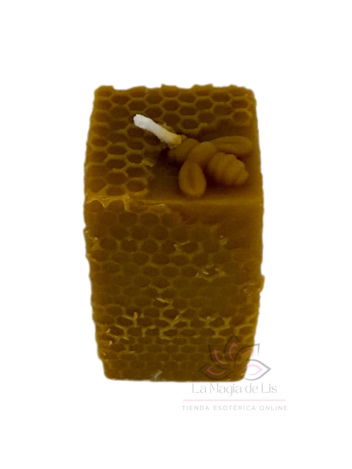 Vela de miel rectangular con diseño de abeja para rituales esotéricos de amor, abundancia, prosperidad y armonía.