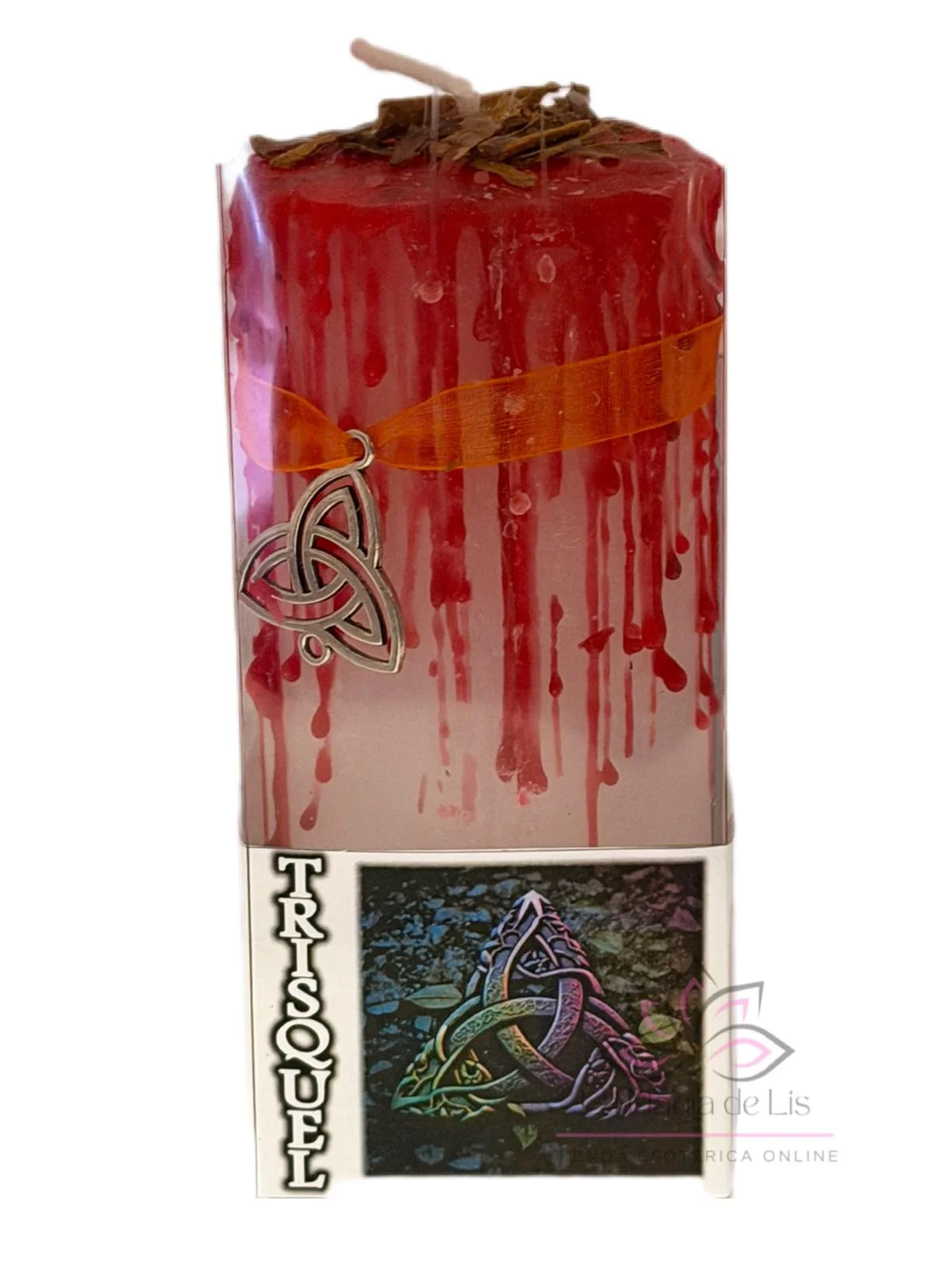Velón talismán con símbolo trisquel para protección energética y equilibrio espiritual
