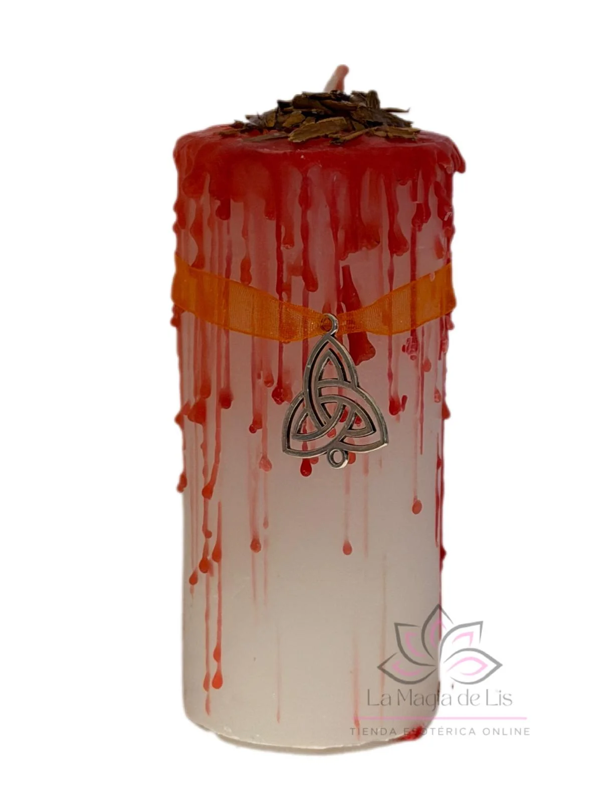Velón talismán con símbolo trisquel para protección energética y equilibrio espiritual