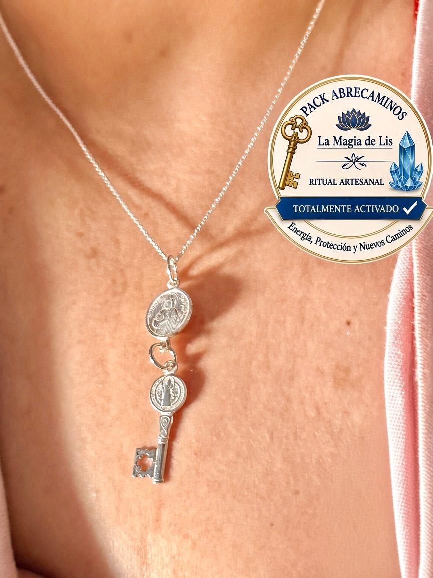 Pack Abrecaminos en Plata 925 – Collar San Judas Tadeo + Llave San Benito y Pulsera de Lapislázuli - Imagen 3