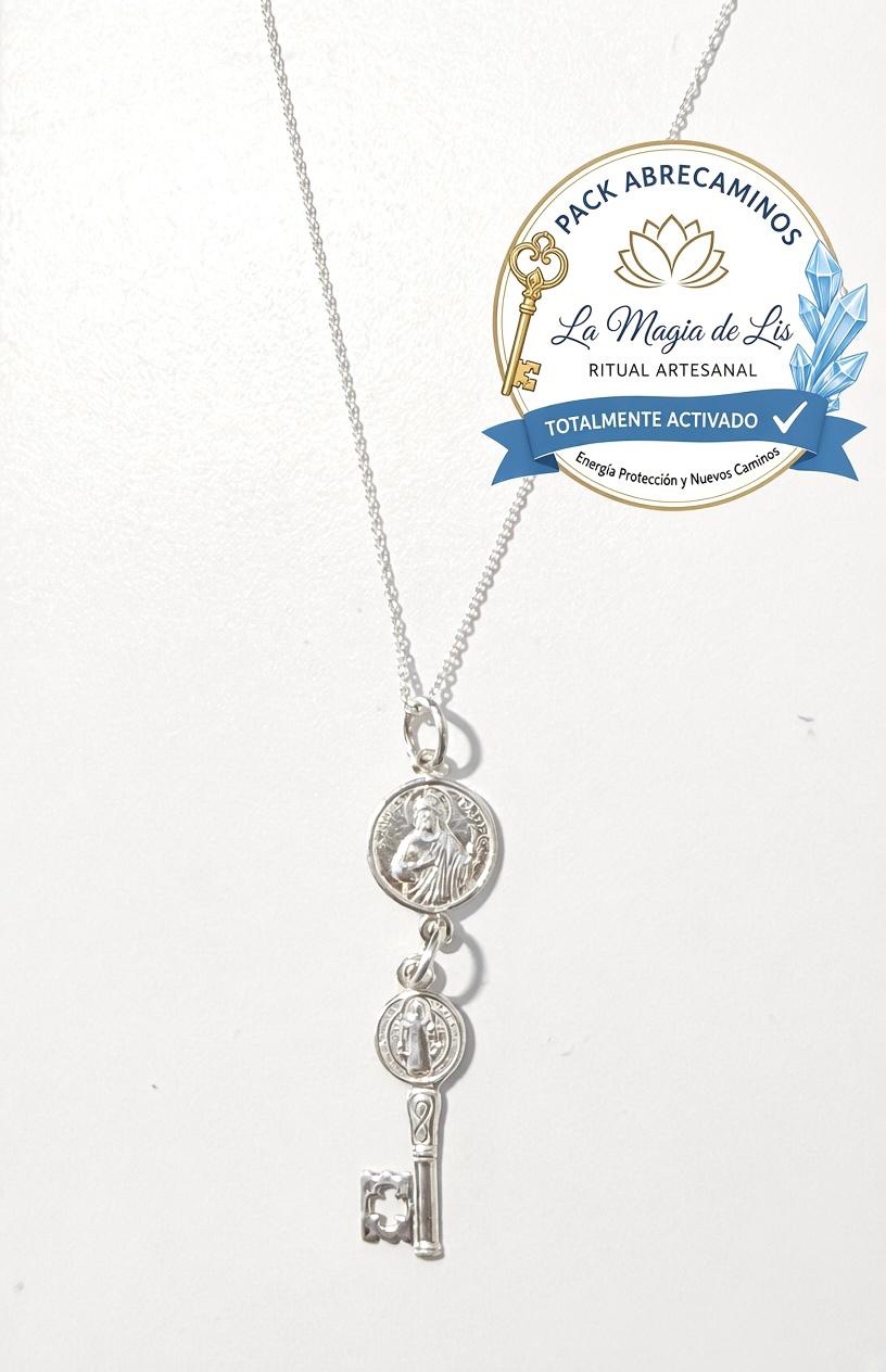 Pack Abrecaminos en Plata 925 – Collar San Judas Tadeo + Llave San Benito y Pulsera de Lapislázuli - Imagen 2