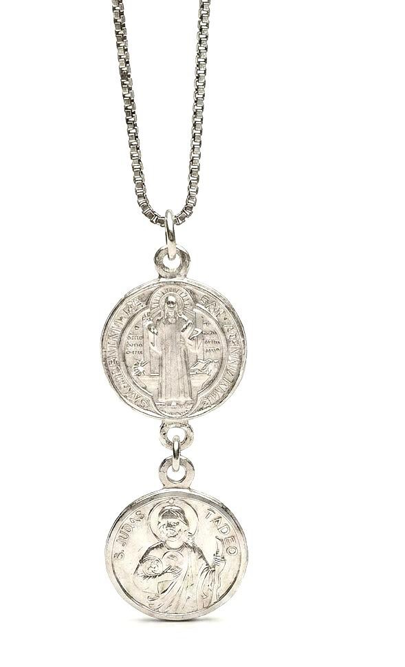 Collar San Judas Tadeo y San Benito Plata de Ley 925 | La Magia de Lis
