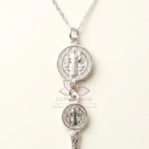 Collar San Benito Plata 925 - Medalla y Llave | Protección Espiritual Activado